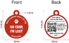 Super Pet Tag - Polymer Coated Stainless Steel,  Color RED: "Oh Crap, I'm Lost"