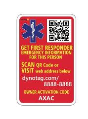 Smart Medical ID/Information Sticker Set w. DynoIQ™ & Lifetime Service