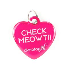 Super Pet Tag - Polymer Coated Stainless Steel, PLAY series, Heart Shape: "Check Meowt!"