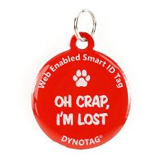 Super Pet Tag - Polymer Coated Stainless Steel,  Color RED: "Oh Crap, I'm Lost"
