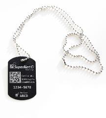 SuperAlert ID Pendant - Black Anodized Aluminum  w. Chain and Lifetime DynoIQ™  Service.