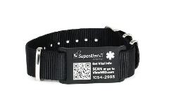 SuperAlertID Aluminum Wristband ID, Black on Black NATO Strap