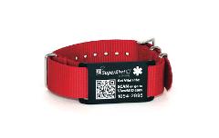 SuperAlertID Aluminum Wristband ID, Black on Red NATO Strap