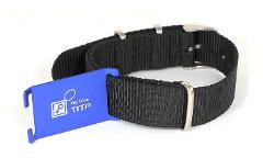 SuperAlertID Aluminum Wristband ID, Blue on Black NATO Strap