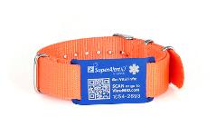 SuperAlertID Aluminum Wristband ID, Blue on Orange NATO Strap