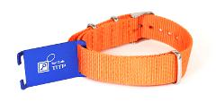SuperAlertID Aluminum Wristband ID, Blue on Orange NATO Strap